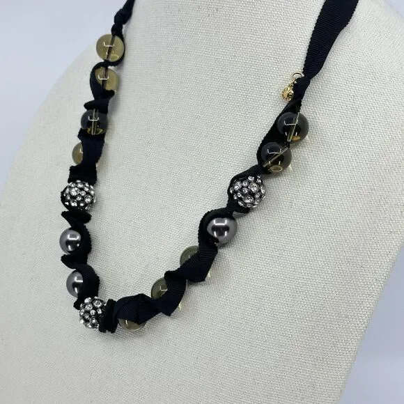 J. Crew Necklace Glass Rhinestone Ribbon Beaded Tie Closure Estate Costume - Picture 3 of 8